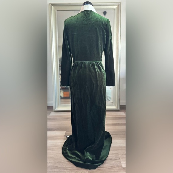 Vintage Button Down Shirt Dress Hunter Green Velour Velvet Lolita Goth - Picture 10 of 11